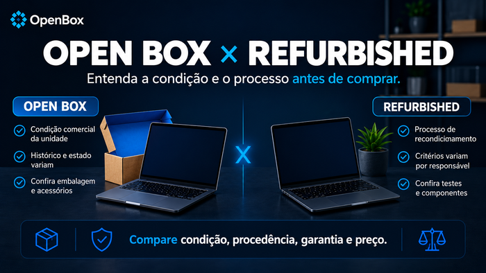 Página inicial - OpenBox 10 Comparação entre condição comercial Open Box e processo de recondicionamento Refurbished