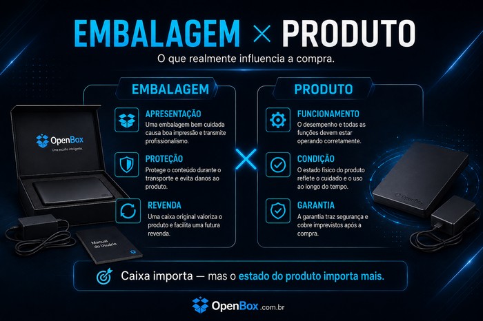 open box embalagem x produto